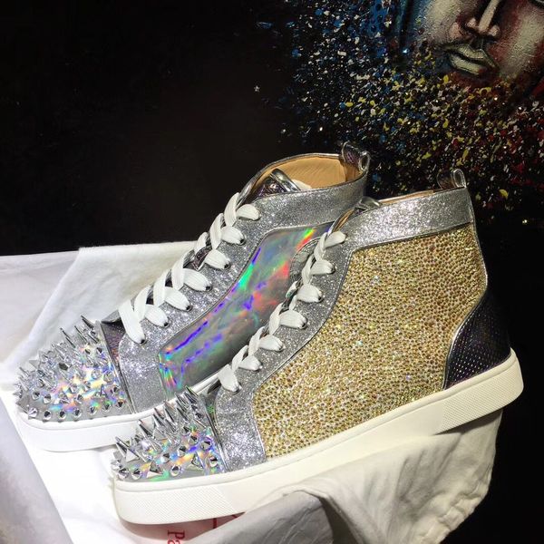 

pik pik spikes sneakers shoes strass/suede/mesh red bottom shoes women,men red sole brand casual party,wedding,dress eu35-47 box,card, Black