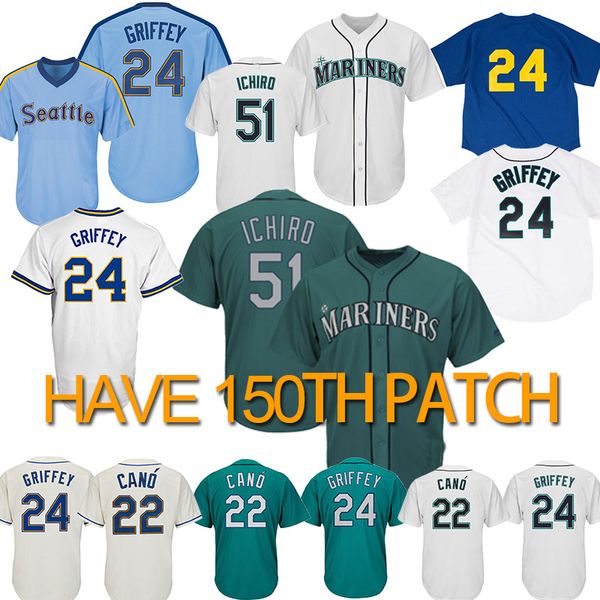 

51 Ichiro Suzuki Seattle jersey Mariners 24 Ken Griffey Jr. 22 Robinson Cano Baseball Jerseys Logos 100% Stitched baseball Jerseys