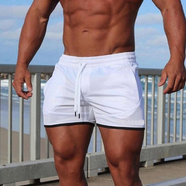 

men shorts breathable sport swimming shorts solid color elastic waist beach summer swim 2019, White;black
