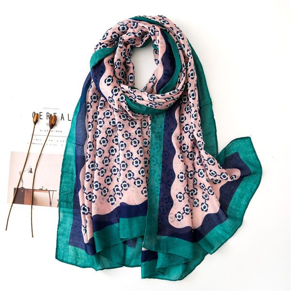 

small fresh plum blossom printing cotton scarf woman sunscreen shawl dual purpose brigade seaside swim on vacation sandy beach a piece of, Blue;gray