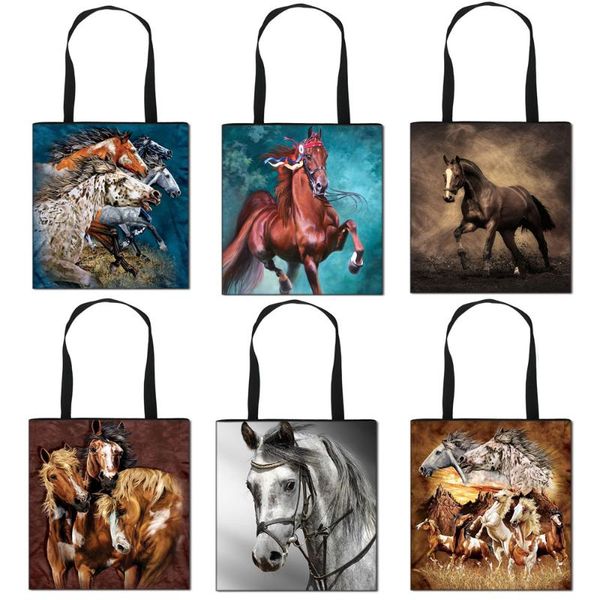 

elegent animal horse shoulder bag women fashion canvas handbag girls travel bags ladies shopping bag female totes