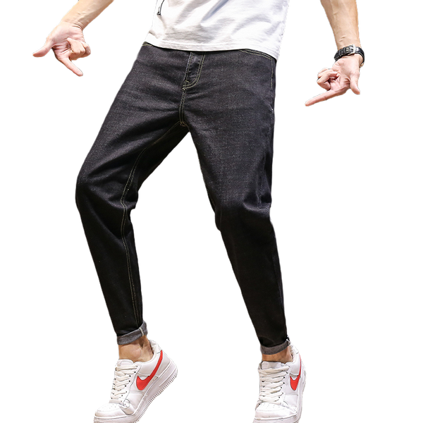

whisnos store men's jeans classic straight fit stretch denim jeans casual blue black trousers stretch long pants