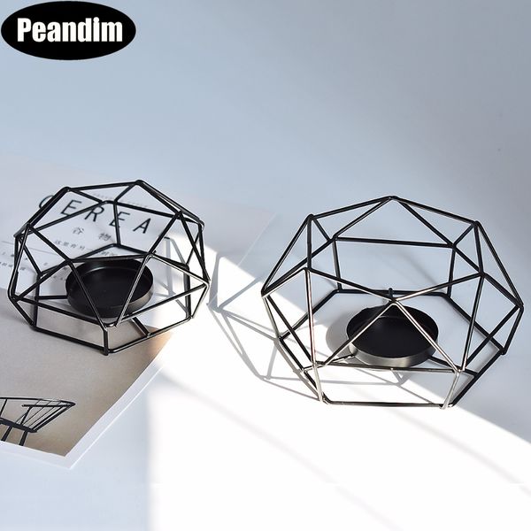 

peandim geometry small tealight candle holders tablearitist craft black metal wire candlestick home decor valentine's gift