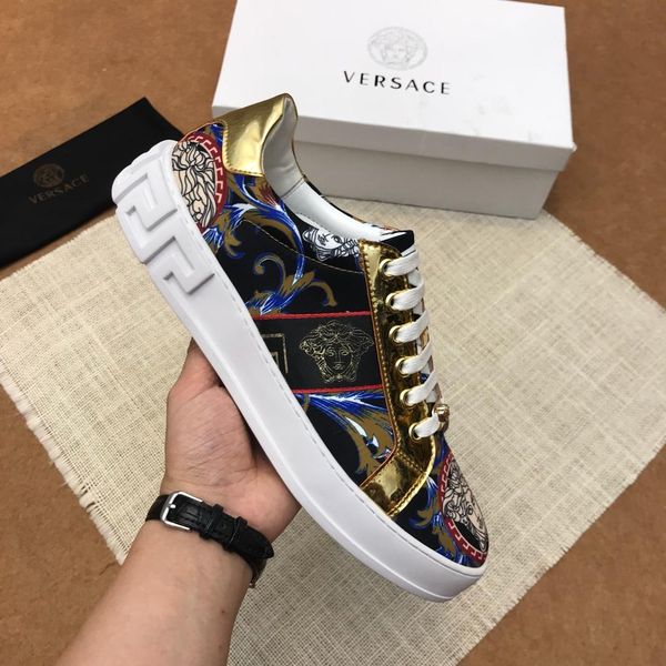 

classic style luxury men's casual shoes fashion brand design men's shoes three platform classic retro medusa pattern gold trim brd, Black