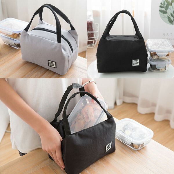 

fashion solid color men women lunch bags waterproof insulated cold canvas picnic totes carry case office lunchbag