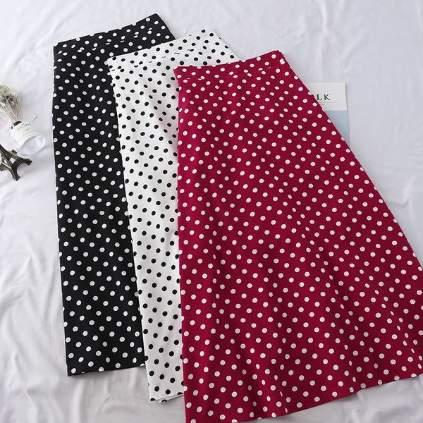 

2019 new women high waist polka dots skirt elegant midi long skirts wrap dots chiffon skirt korean fashion, Black
