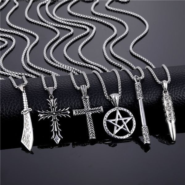 

men's necklace for lovers cross pendant titanium steel charm statement necklaces & pendants hip hop jewelry long chain, Silver