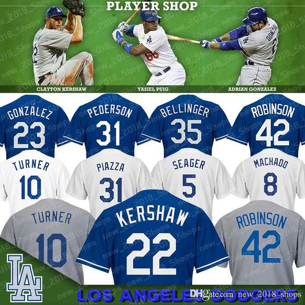 

35 Cody Bellinger Dodgers 22 Clayton Kershaw Los Angeles 10 Justin Turner 14 Enrique Hernandez 42 Jackie Robinson 23 Adrian Gonzalez 31 Mike