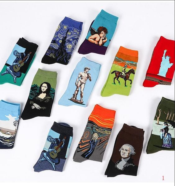 

mens designer socks oil painting street tide brand star sports mid tube fashion socks stockings 17 style ph-wdy2004081, Black