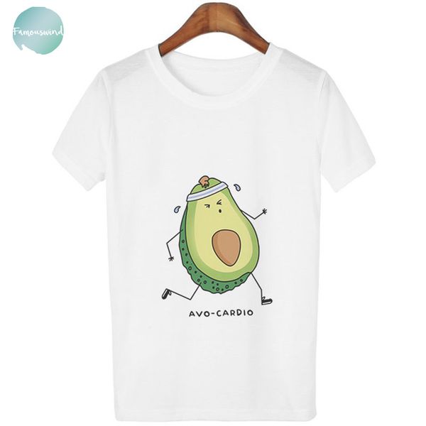 

футболка корейского письма cartoon авокадо vegan с коротким рукавом kawaii женщин vogue малой свежая вскользь авокадо одежды топы женского т, White