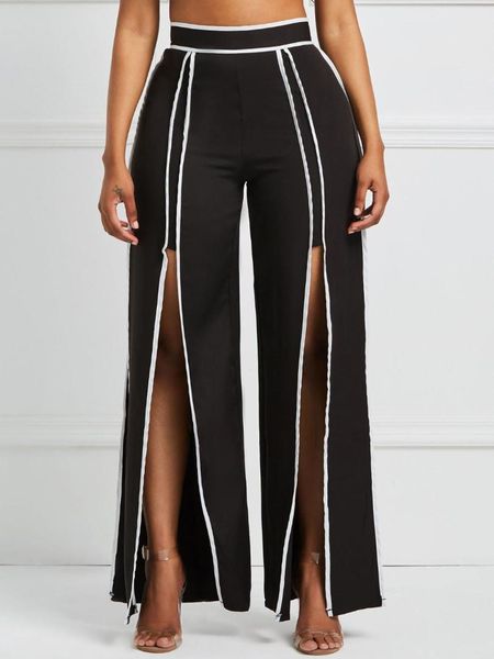 

european design women long pant high waist front split trousers lady casual club pant femme dmh5001, Black;white