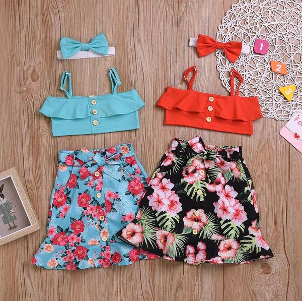 

wholesale children wear girls printed skirt 3pcs/set kids designer clothes girls baby headband+skirt baby girl clothes 2 styles by0961, White