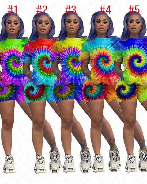 

summer women clothing fashion tie-dyed +shorts 2 pieces sets ladies casual outfits tracksuit female matching suit 5 color sale d62303, White