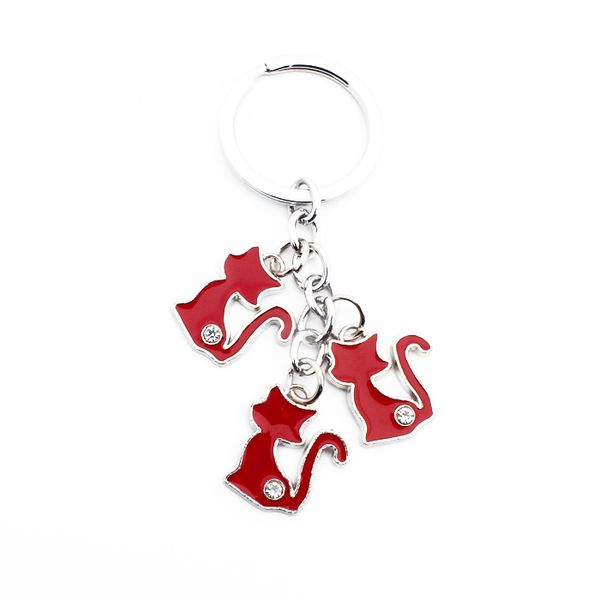 

by dhl 100pcs/lot new lovely metal cat keychains zinc alloy cat keyrings for women gifts, Silver