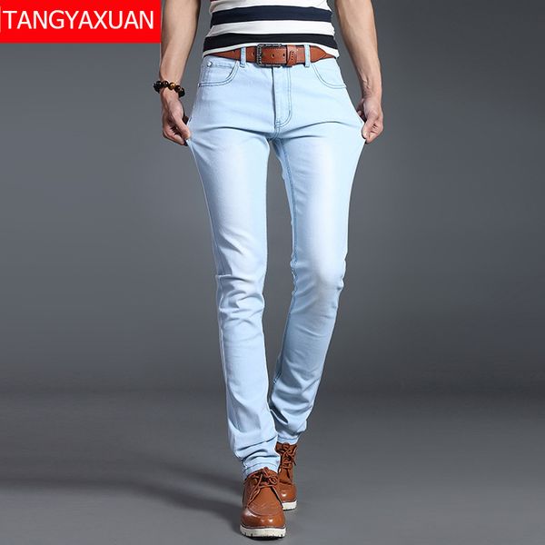 

men's jeans men stretch skinny male designer brand super elastic straight trousers slim fit fashion denim for male, blue