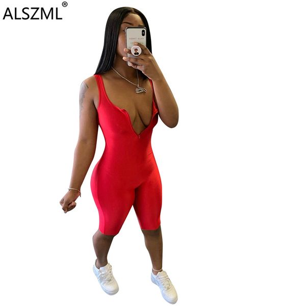 

2020 recommend condole belt sleeveless pure color jumpsuits tight deep v neck bodysuits high street lady playsuits, Black;white