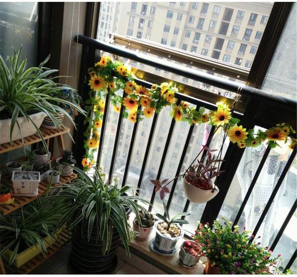 

2pcs/lot 2.4m artificial sunflowers vine simulation wall hanging basket flower fake silk vine flowers home party