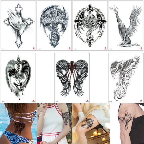 

Поддельный черный крест татуировки крыла розы Phoenix Декаль Designs Sexy Временные татуи