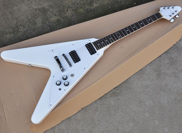 

Белый V образного Электрогитара с фиксированным бриджем, Humbuckers Пикапами, Rosewood грифом, можно подгонять как запрос