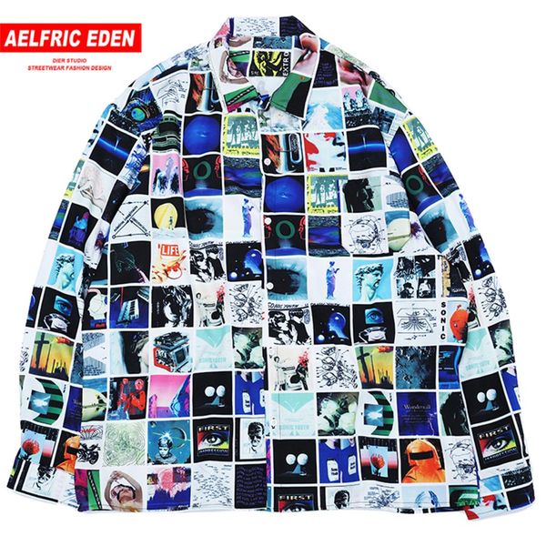 

aelfric eden fashion color clock men shirts 2019 autumn harajuku streetwear casual cotton hip hop outwear male long sleeve, White;black
