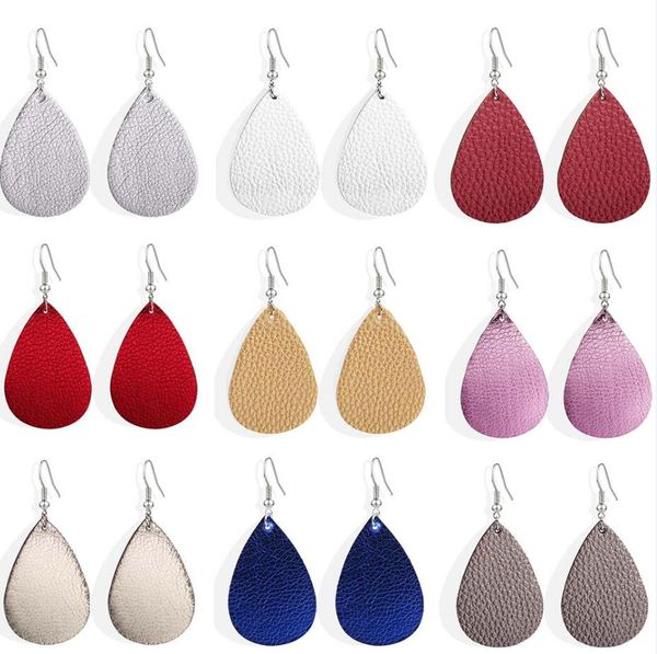 

fashion water drop two-sided leather earrings lichee pattern teardrop 10colors ear hooked eardrop women jewelry gifts, Silver