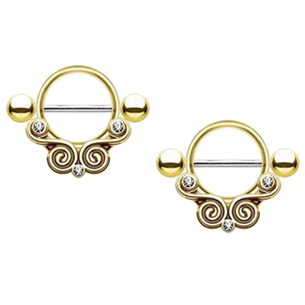 

2 pieces rhinestone nipple shield angel wing nipple rings faux pearl barbell, Slivery;golden