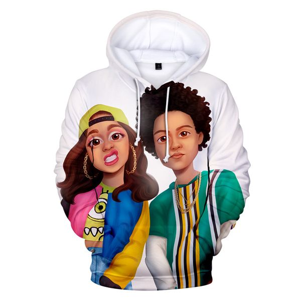 

cardi b 3d print пара кофты мужские женские толстовки зимняя одежда с капюшоном повседневная одежда, Black