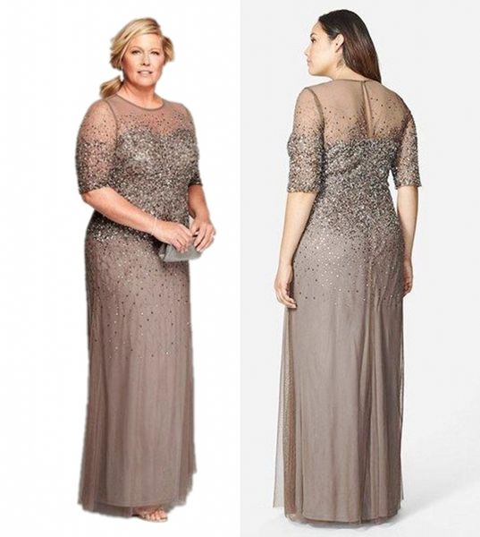 

custom made plus size mother of the bride dresses tulle chiffon beads sequins half sleeve party mother of the groom dresse, Black;red