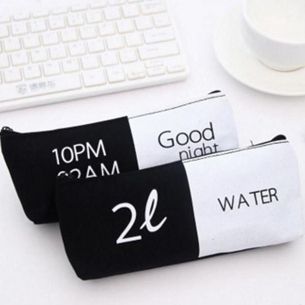 

pen case simple large capacity black and white pen box canvas zipper canvas pencil bag stationery supplies creative stationery