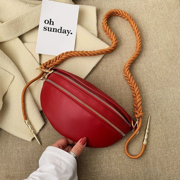 

fashion weaving belt messenger crossbody bag for women chest bags pu leather sling bag female zipper phone wallet waist packs