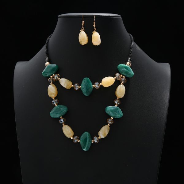 

earrings & necklace 2021 colorful geometric irregular round drop necklaces set for women acrylic resin stone big party statement jewelr, Silver