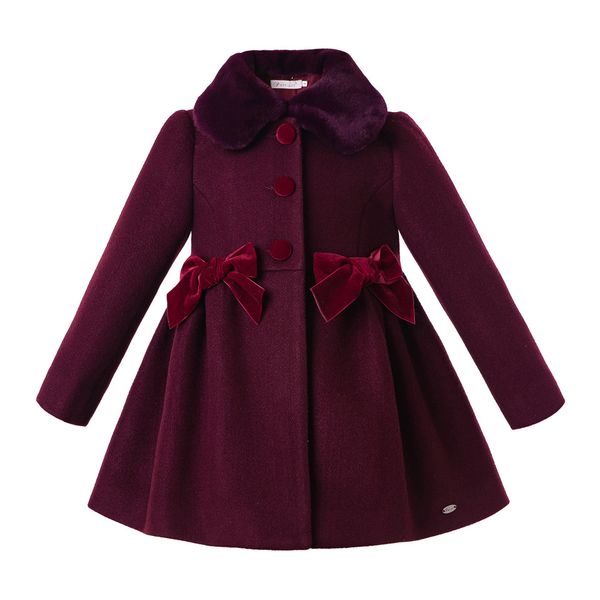 

pettigirl fall velvet wine red winter girls coats with faux-fur collar single breasted christmas baby girl clothing kids designer clothes, Blue;gray