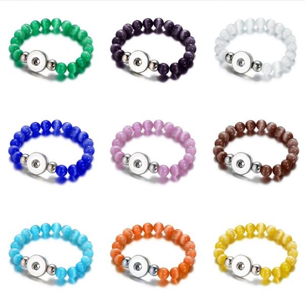 

beauty colorful cat's eye stone beads snap bracelets elastic fit diy 18mm snap buttons jewelry wholesale ab0010, Black