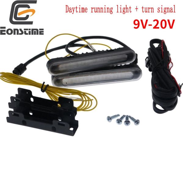 

eonstime 13cm 2pcs sequential flowing car led daytime running light +yellow turn signal light super drl fog lamp 12v