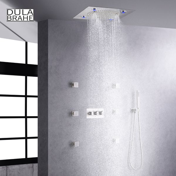 Dulabrahe conjunto de torneira de chuveiro de banheiro, montado no teto, 12 cabeças de led, chuveiro de chuva, spa, banho, misturador, sistema de combinação de massagem corporal