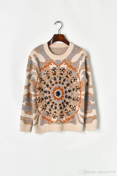 

710 2019 осень бренд тот же стиль свитер обычный пуловер круглый вырез роскошный свитер обшитый панелями женская одежда xiaoermei, White;black