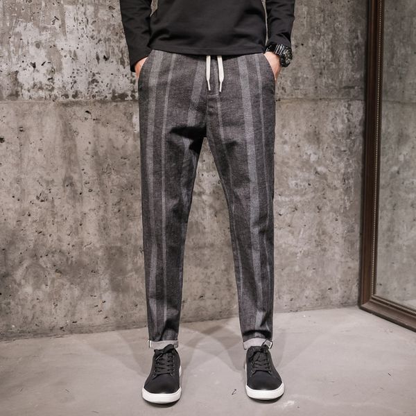 

uyuk2019 winter new loose-fitting casual fashion trend men's pants with strappy braided feet joggers homme hip hop, Black