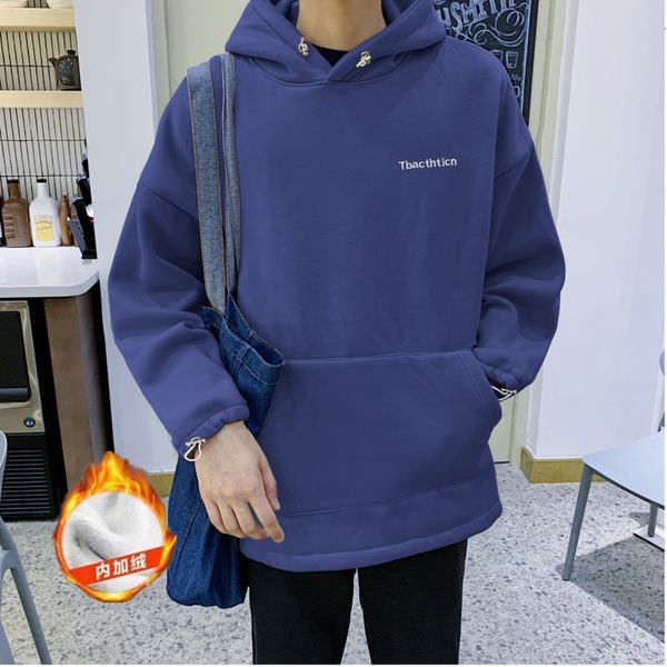 

2019 autumn and winter new korean hooded tide brand hip-hop plus velvet sweatshirt fashion casual solid color pullover m-2xl, Black