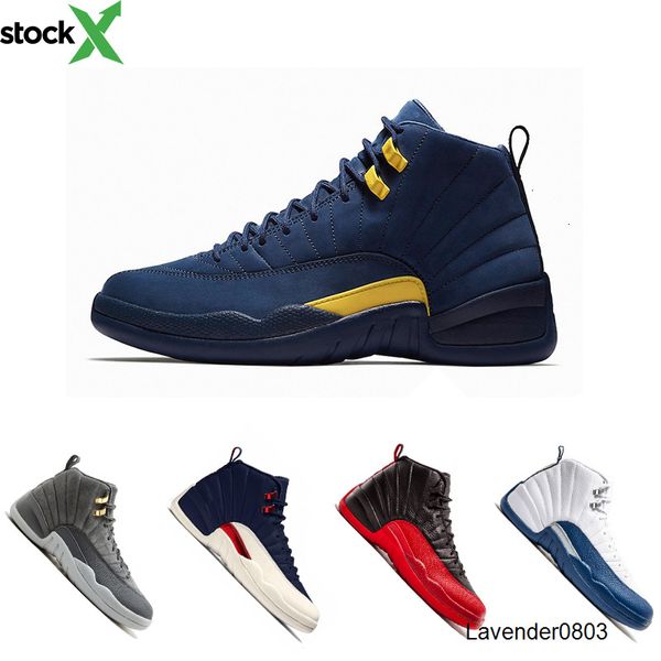 

new michigan 12 12s mens basketball shoes college navy dark grey flu game playoffs french blue gym red trainers sports sneakers shoes 8-13, Black