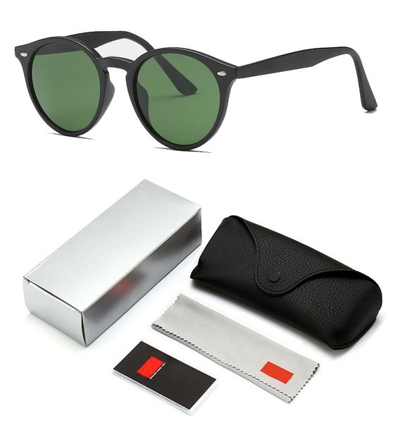 

round sunglasses women brand designer oval mirrored glass lens driving glasses for women oculos de sol with case 2180, White;black