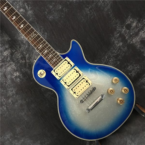 

custom shop lp standard custom electric guitar 3 pickup mahogany body, silver pink blue, ing