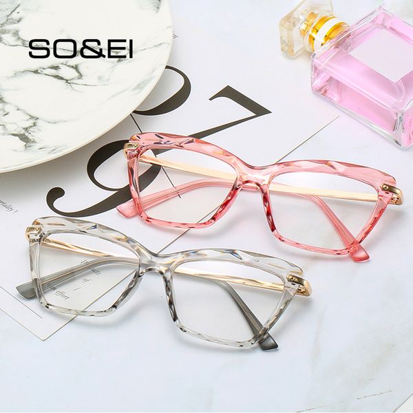 

so&ei retro cat eye transparent multi-cut crystal women glasses frame can be equipped with myopia men prescription glasses frame, Silver