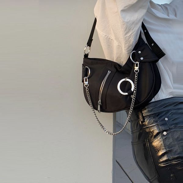 

fashion hobos bags shoulder bag women moto & biker cool nylon black bags female handbag girl bolsas