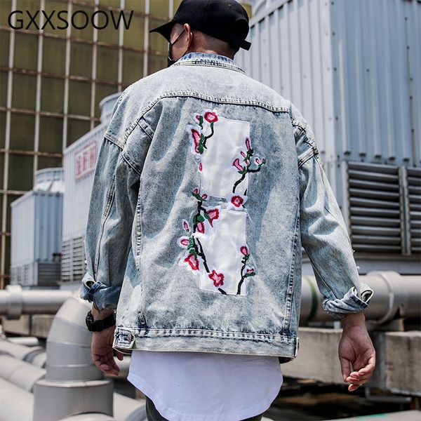 

hip hop denim jackets men streetwear flower embroidery jeans coats jacket cotton 2019 autumn streetwear male mg169, Black;brown