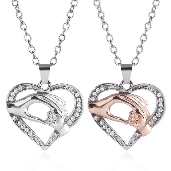 

pendant necklaces mom loves baby hand in charms choker necklace rose gold silver link chain women mother's day gift jewelry