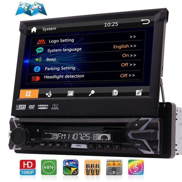 

single 1 din car dvd cd player stereo 7 inch muti-touch screen car radio gps navigation bluetooth fm am rds 1080p 8gb map card