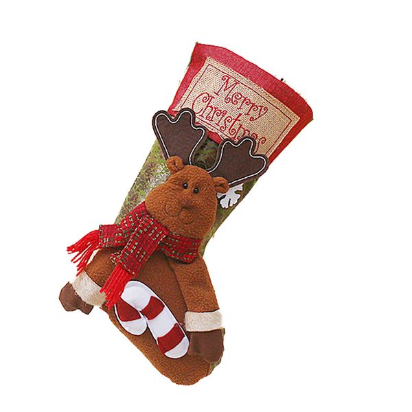 

1pc christmas stockings decorations gift bag xmas character 3d plush linen hanging tag of reindeer stocking christmas stockings