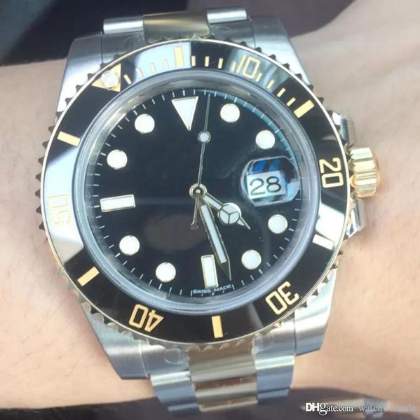 

2018 new gold sub mens automatic movement watch men ceramic bezel black face 18k stainless steel original clasp sapphire glass, Slivery;brown
