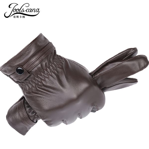 

joolscana leather gloves for men winter autumn fashion sensory gloves made of italian imported natural lamb sheepskin wrist, Blue;gray
