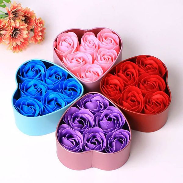 

6pcs scented rose petal gift bath body soap flower gift wedding party favor with heart shape box